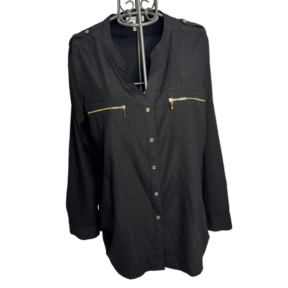 Calvin Klein Tops - Calvin Klein Black& Gold Long Sleeve Button Down Blouse Size Large